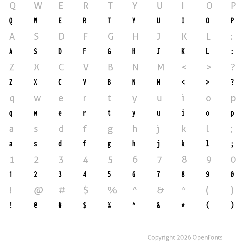 Character Map of Inconsolata ExtraCondensed ExtraBold