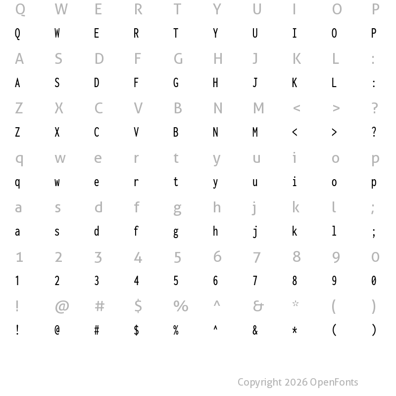 Character Map of Inconsolata ExtraCondensed Medium