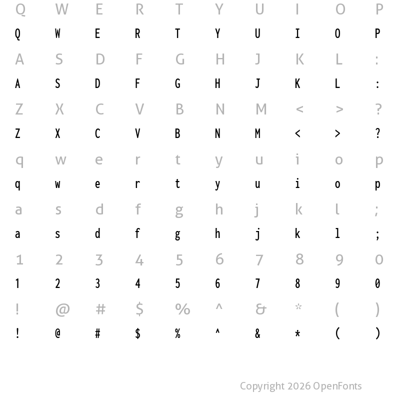 Character Map of Inconsolata ExtraCondensed SemiBold