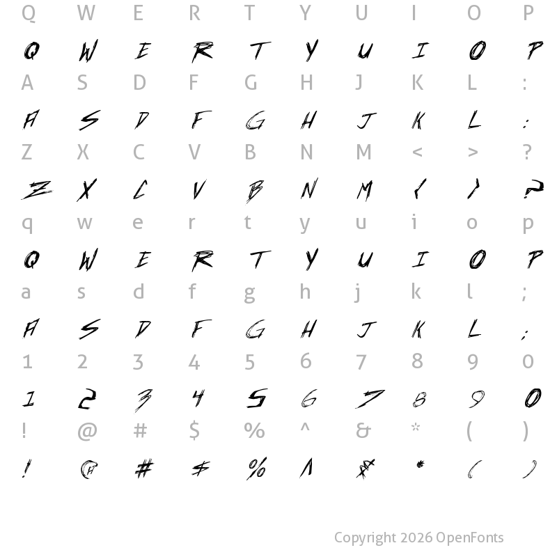 Character Map of Incubus Italic Italic