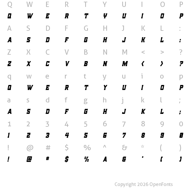 Character Map of Indian Steeds Condensed Italic Regular