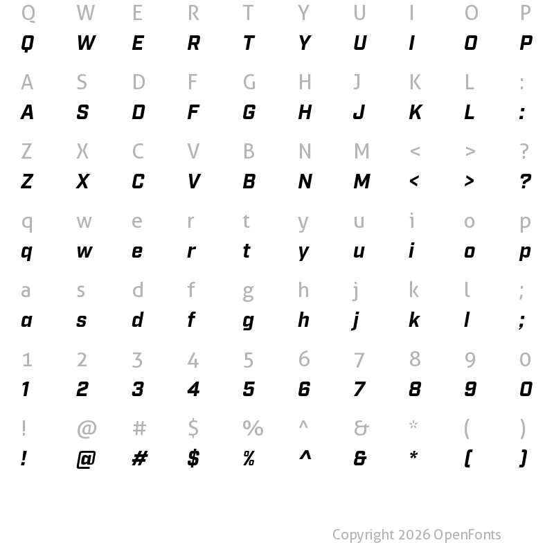 Character Map of Industry Bold Italic