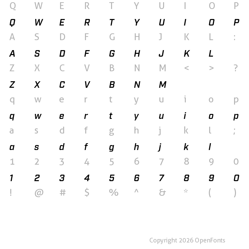 Character Map of Industry Test Demi Italic