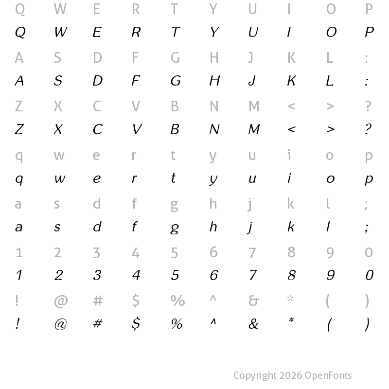 Character Map of inglobal Italic