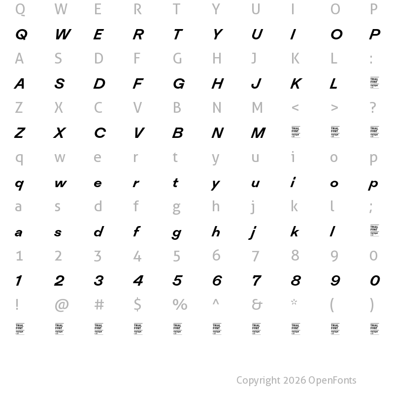 Character Map of Inklination TRIAL SemiBold Italic 2