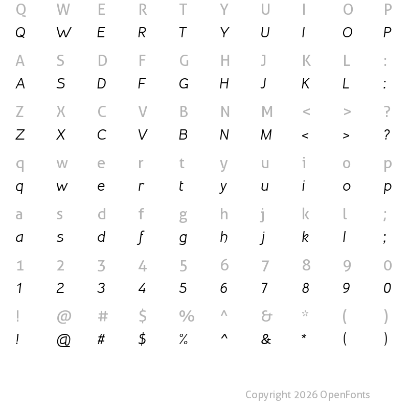 Character Map of Inprimis Italic