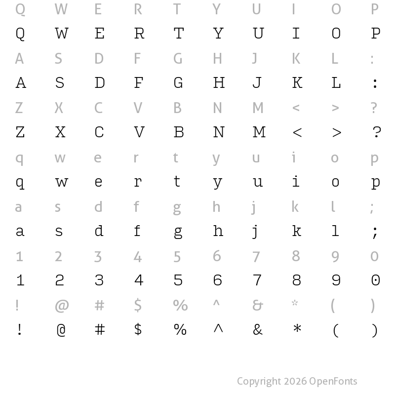 Character Map of Input Serif Extra Light