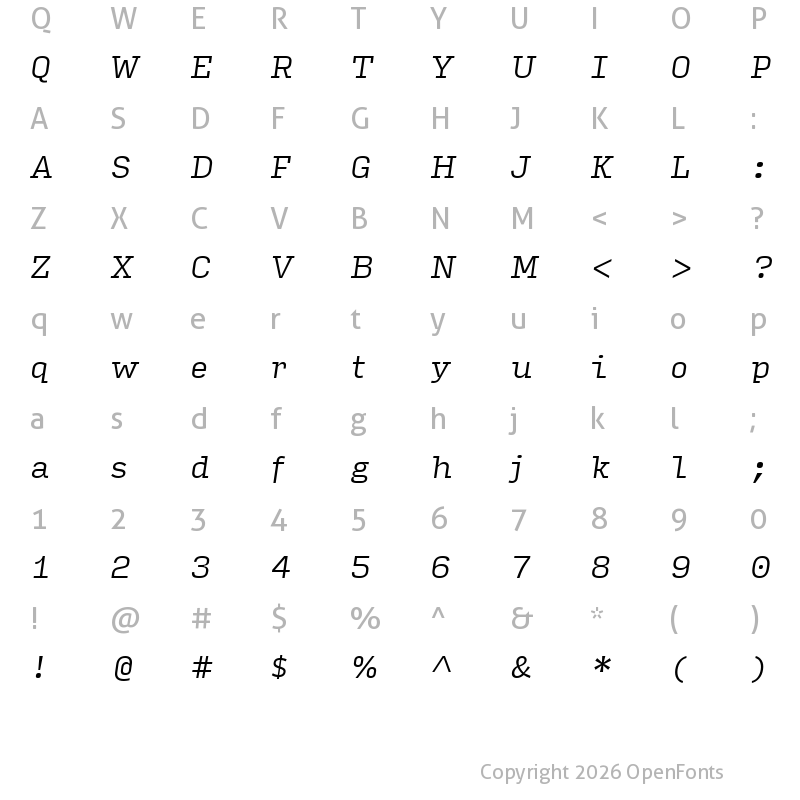Character Map of Input Serif Light Italic