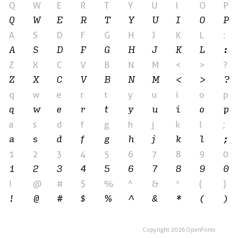 Character Map of Input Serif Narrow Italic