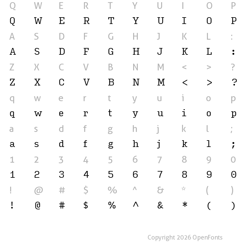 Character Map of Input Serif Narrow Regular