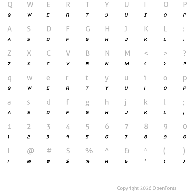 Character Map of Inter-Bureau Bold Italic Bold Italic