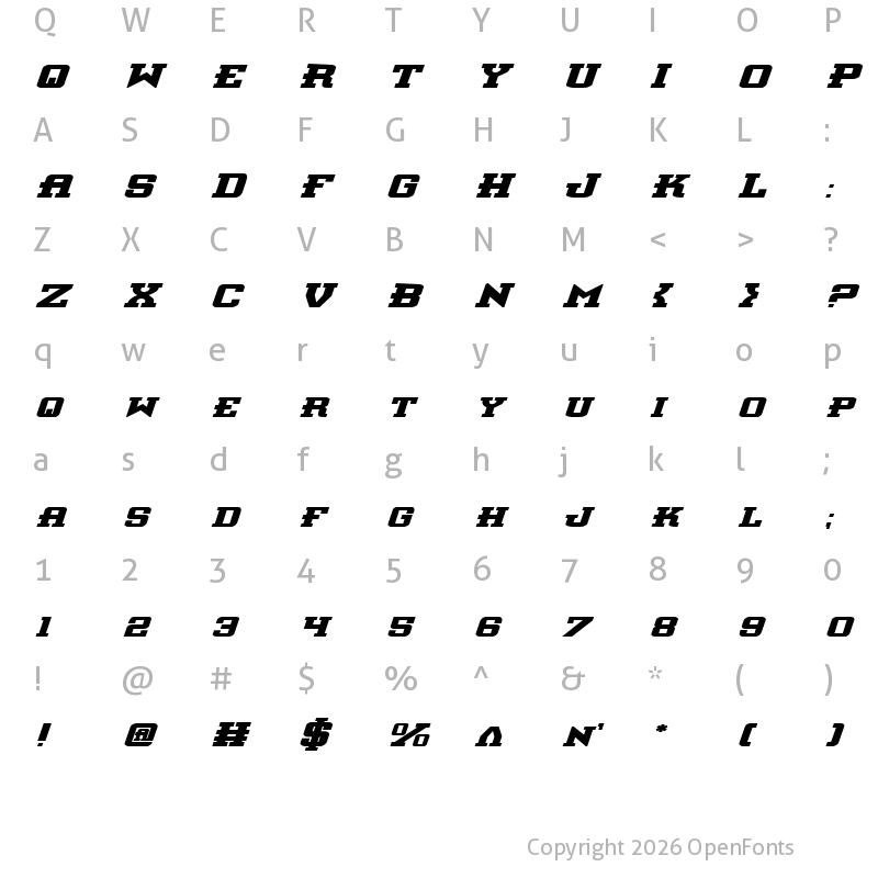 Character Map of Interceptor Bold ExpItalic Bold ExpItalic