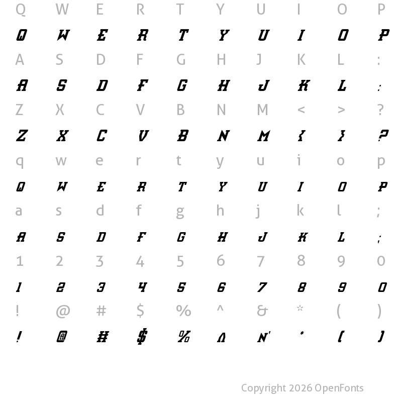 Character Map of Interceptor Condensed Italic Condensed Italic