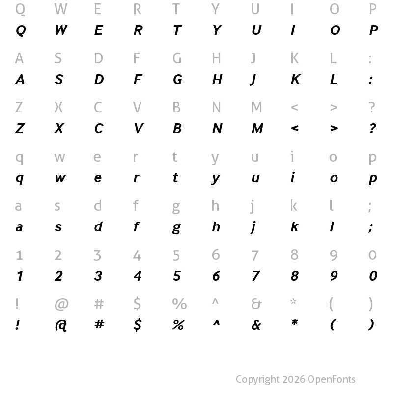 Character Map of InterFace Bold Italic