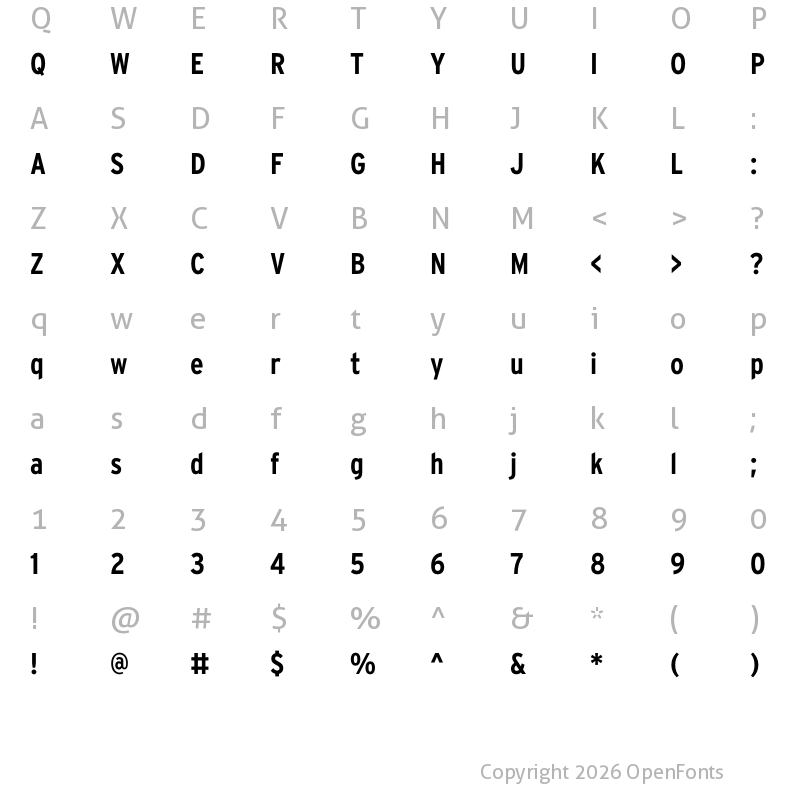 Character Map of Interstate BoldCondensed