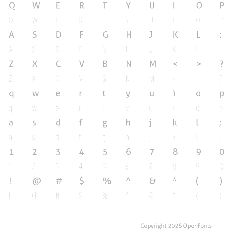 Character Map of Interstate Condensed Hairline