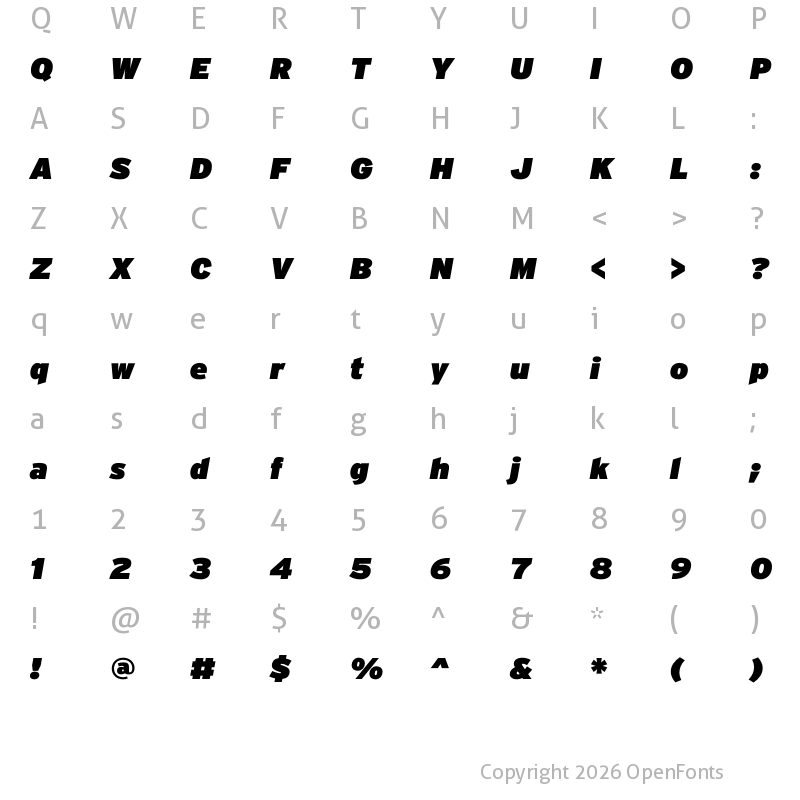 Character Map of Interstate Ultra Black Italic