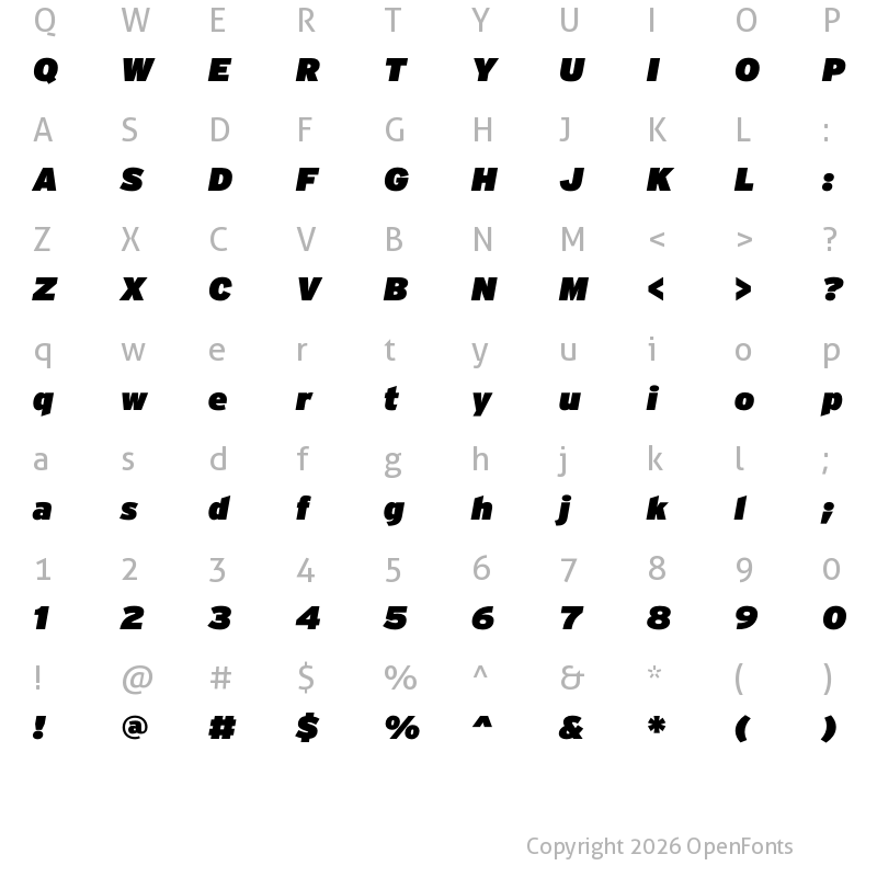 Character Map of Interstate UltraBlackItalic