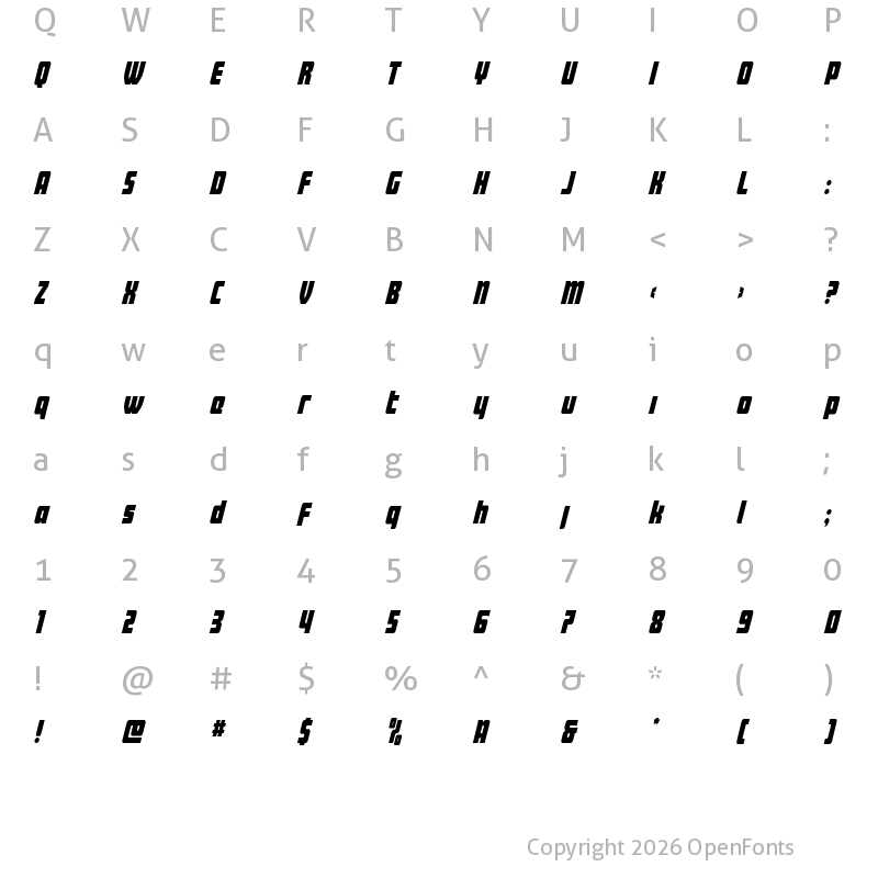 Character Map of Intrepid Spear LC Condens Ital Regular