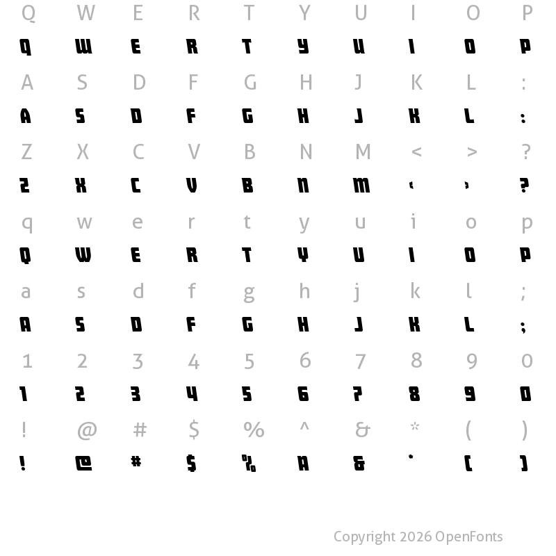 Character Map of Intrepid Spear Leftalic Regular