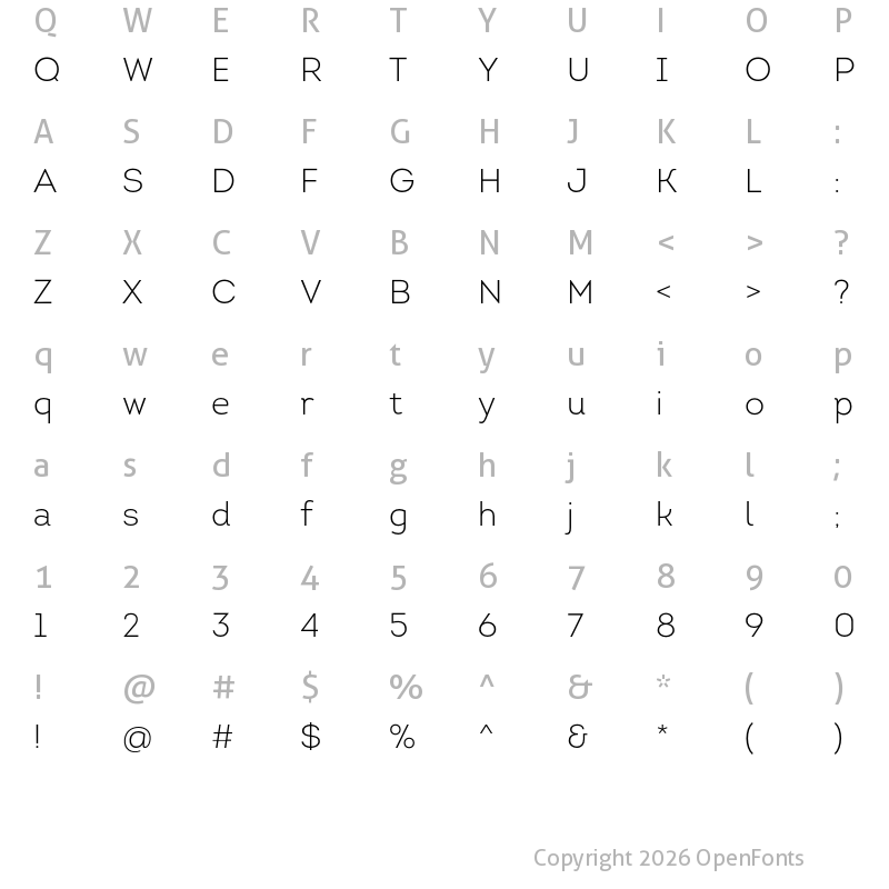 Character Map of Intro Light Regular