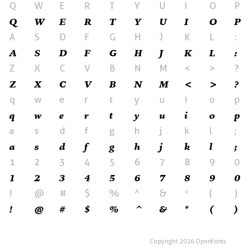 Character Map of IowanOldSt Blk BT Black Italic