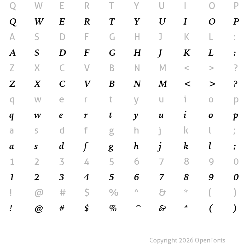 Character Map of IowanOldSt BT Bold Italic