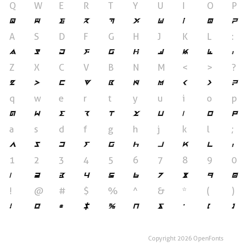 Character Map of Iron Cobra Pro Italic Italic