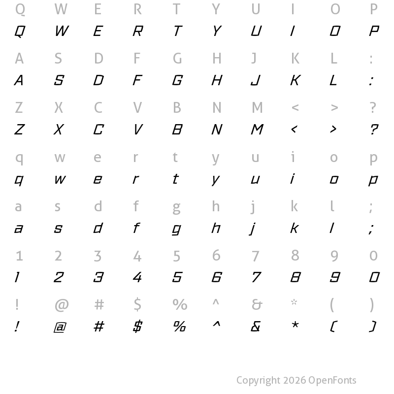 Character Map of Ironstrike Regular Italic