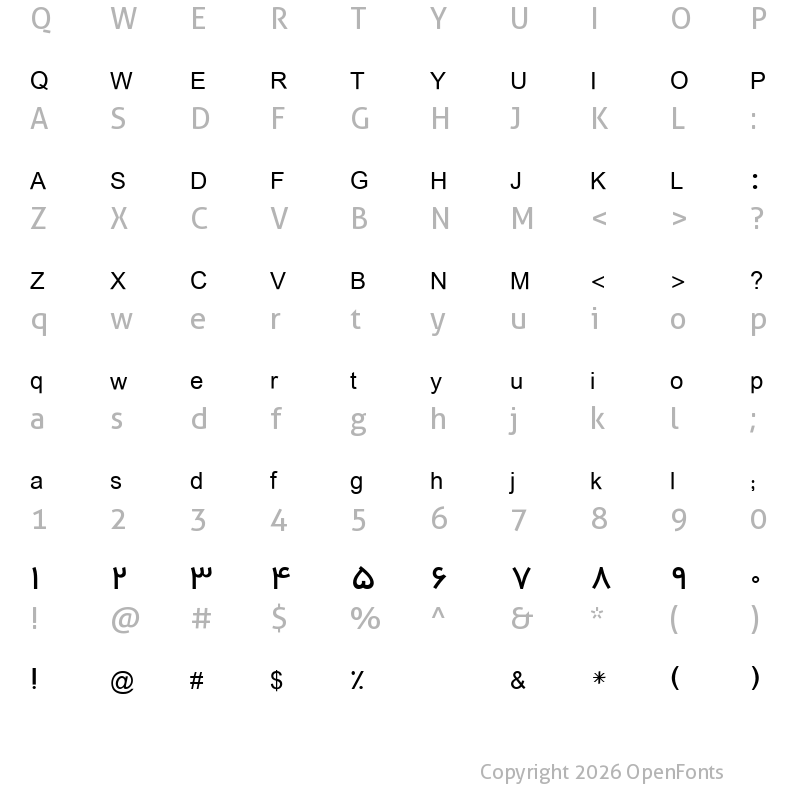Character Map of IRYekan Regular