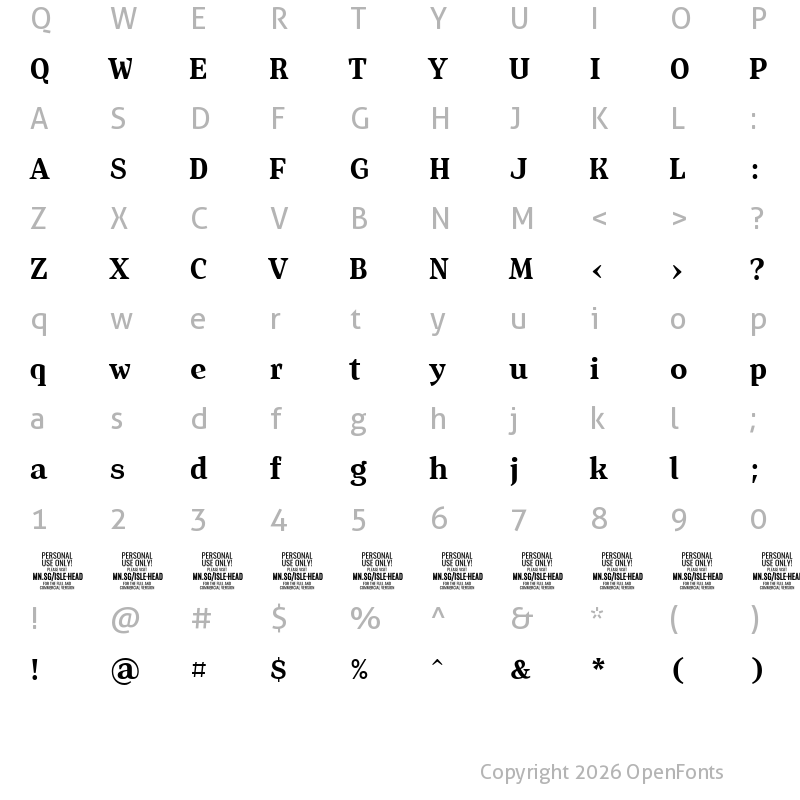 Character Map of Isle Headline PERSONAL USE Bold