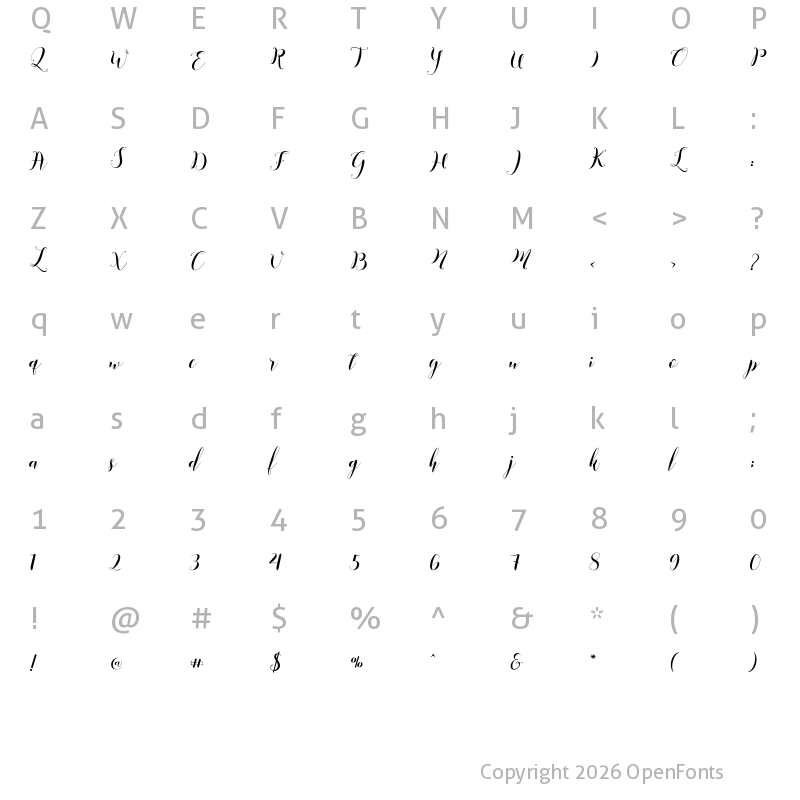 Character Map of Ismelda Script Regular