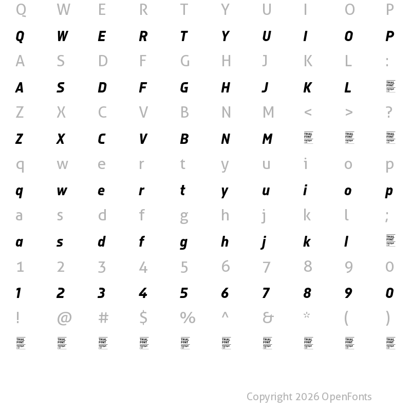 Character Map of Isotonic TRIAL Bold Italic