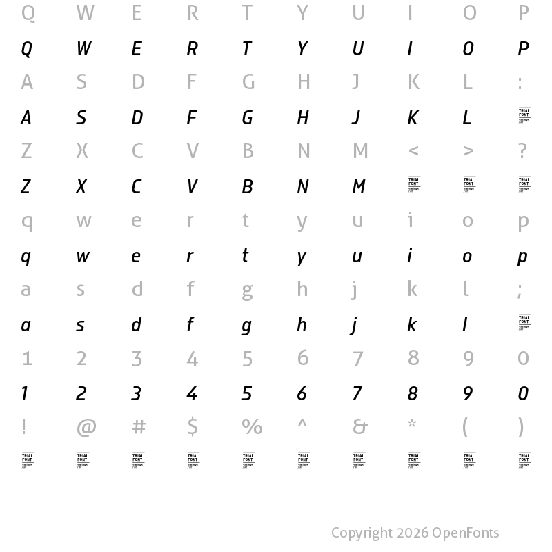 Character Map of Isotonic TRIAL Medium Italic