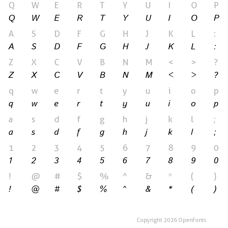 Character Map of Istok Italic