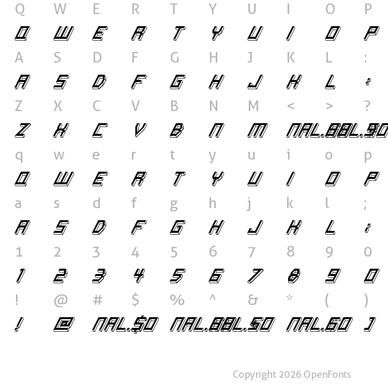 Character Map of Italic Bricks Regular