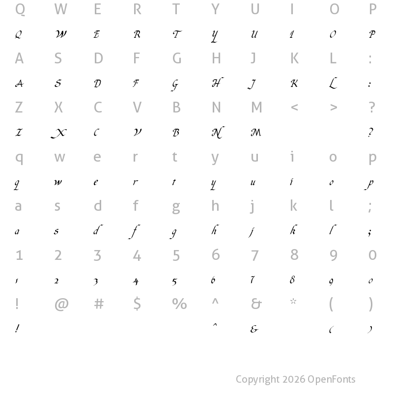 Character Map of Italic Hand Medium