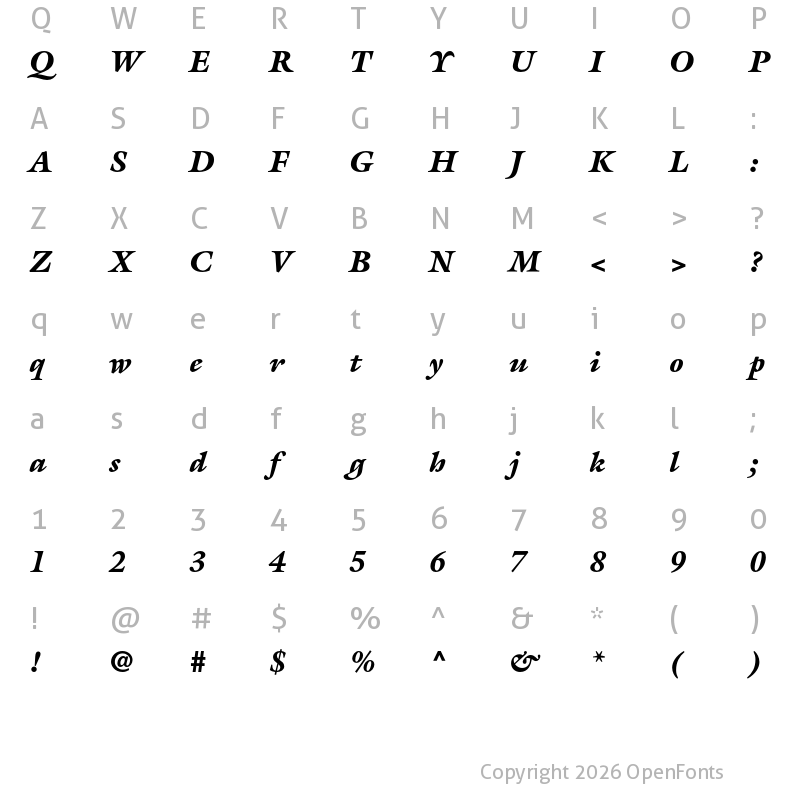 Character Map of ITC Galliard Pro Black Italic