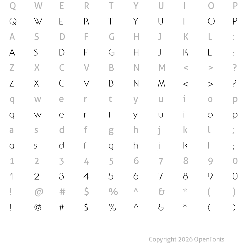 Character Map of ITC Serif Gothic Light Light
