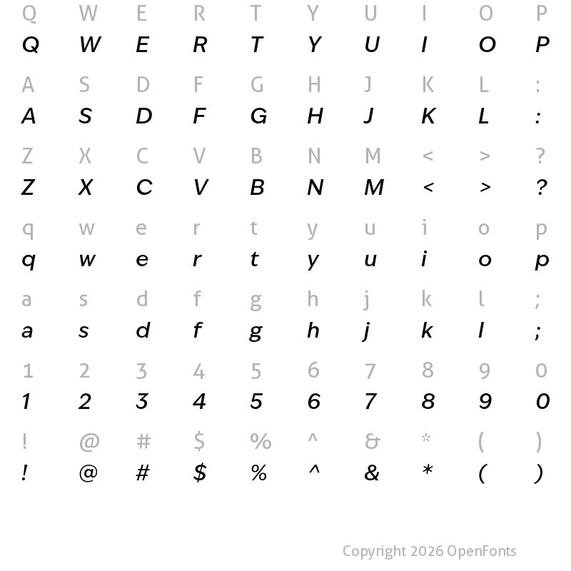 Character Map of IvyEpic Medium Italic