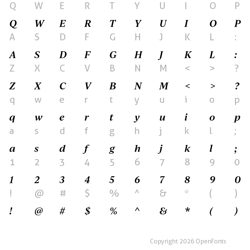 Character Map of IvyJournal SemiBold Italic