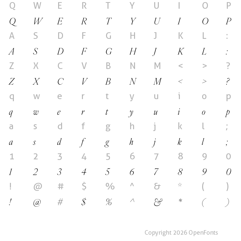 Character Map of IvyOra Display Light Italic