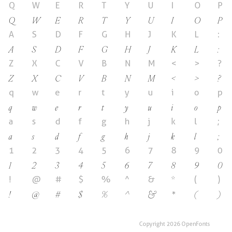 Character Map of IvyOra Display Thin Italic