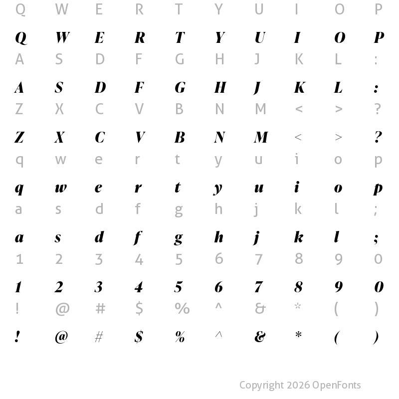Character Map of IvyPresto Display Bold Italic