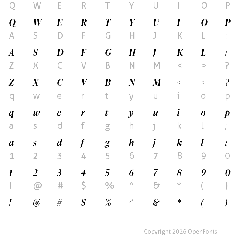 Character Map of IvyPresto Display SemiBold Italic
