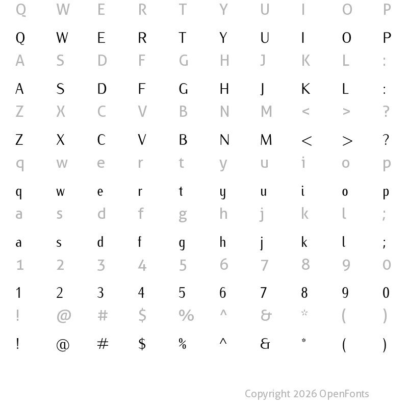 Character Map of Iwona Cond Regular