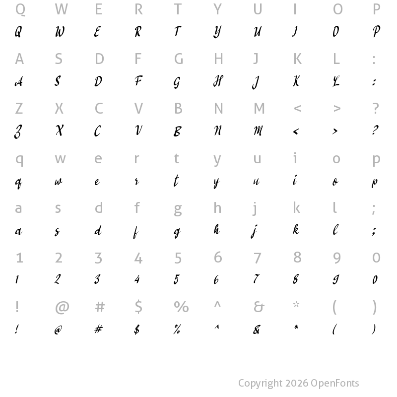 Character Map of j Jahely Regular