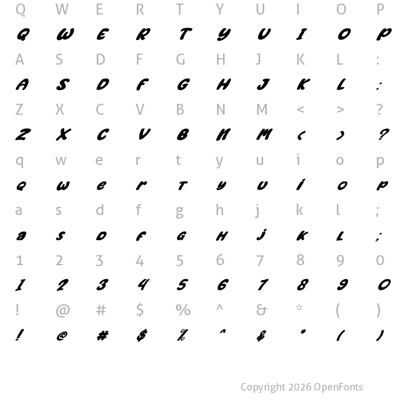 Character Map of Jackdean Italic