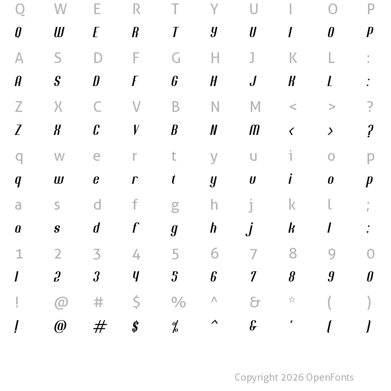 Character Map of Jacob and son Italic