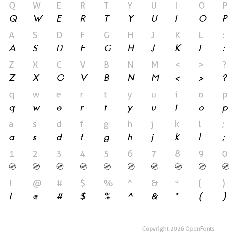 Character Map of Jambetica Bold Italic
